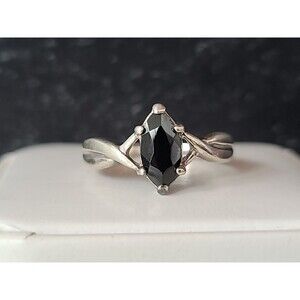 Avon 925 Sterling Silver Black Glass Ring Size US 7 Vintage READ Description